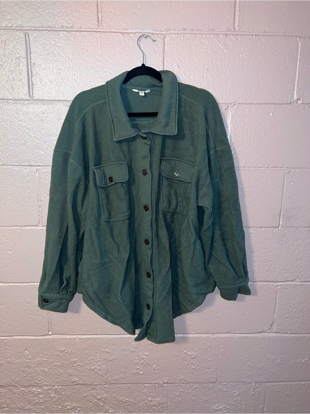 Womens Green Fleece Shacket Jacket